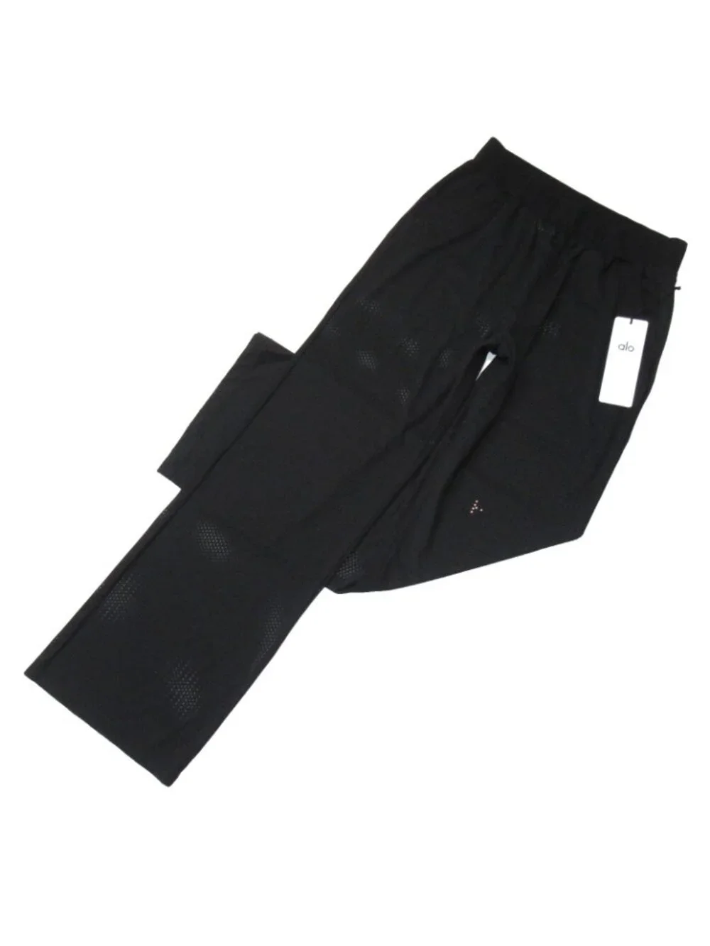 NWT Alo W51178R Mesh All-Star Wide Leg Pant in Black Sheer Lightweight Pants M